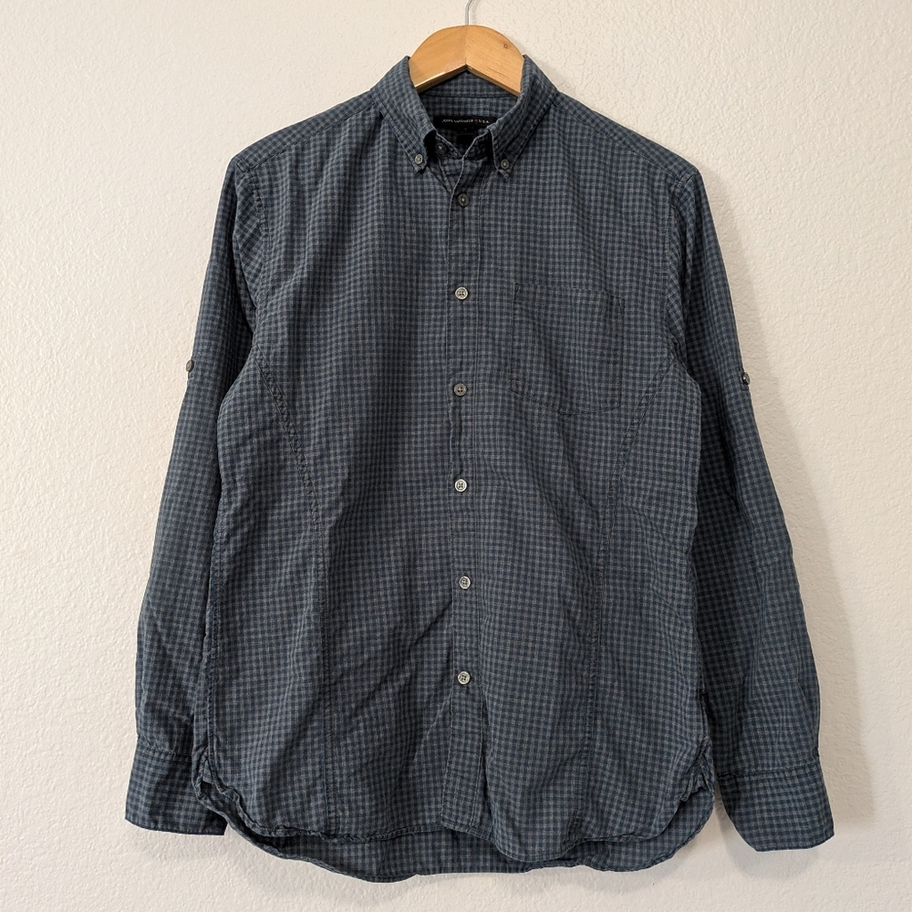 John Varvatos Gingham Checkered Seamed Button Down Shirt